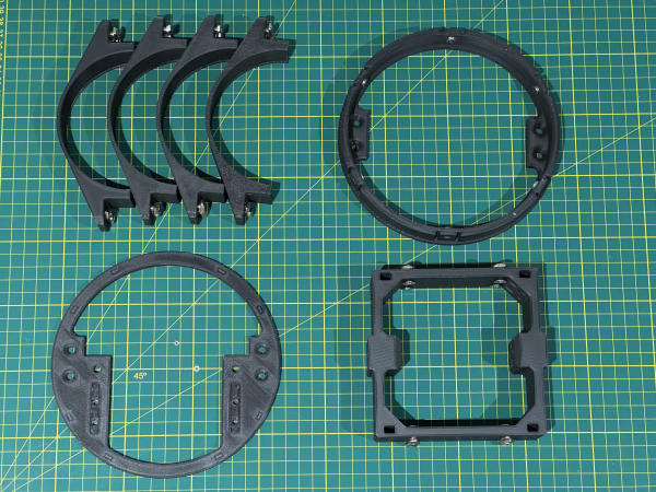 Set de piezas impresas para el armado de la estructura del AUV.